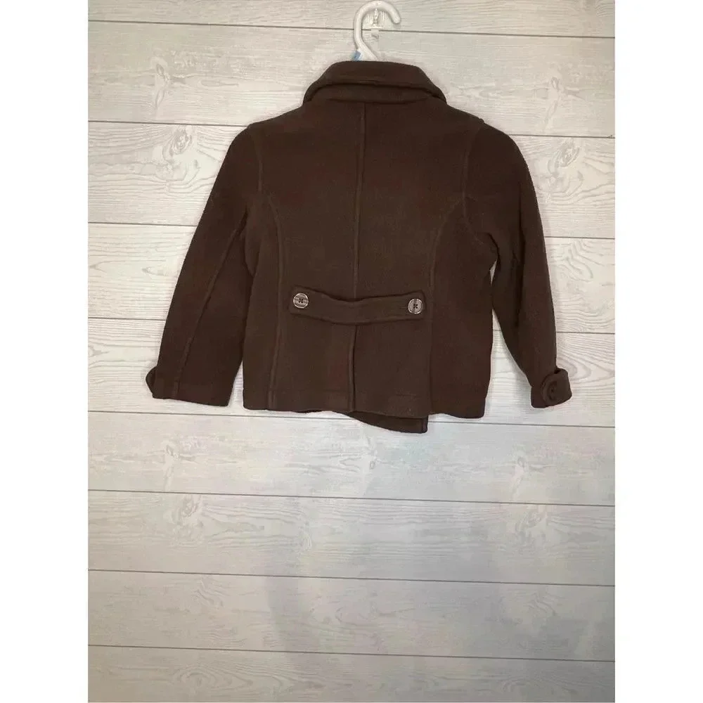 Lands’ End Kids double breasted brown fleece pea coat Size 4